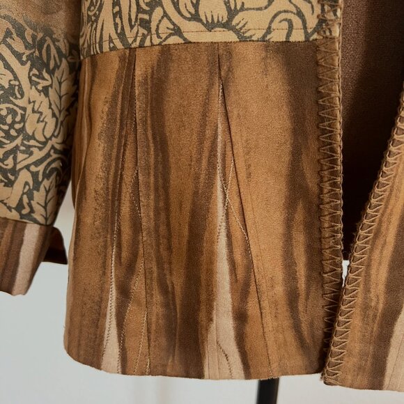 Coldwater Creek Women Size 12 Multi MixedPrint Faux Suede Contrast Stitch Jacket - Picture 9 of 14